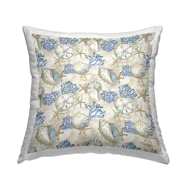 Stupell Industries Aquatic Sea Life Pattern Beige Square Outdoor Throw Pillow