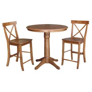3-Piece 36 in. Distressed Oak Round Counter Height Dining Table and 2-Stools