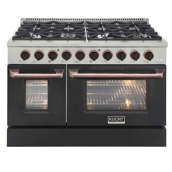 Kucht 48 in. 6.7 cu. ft. Double Oven Dual Fuel Range with Gas Stove and Electric Oven in. Black & Rose Gold