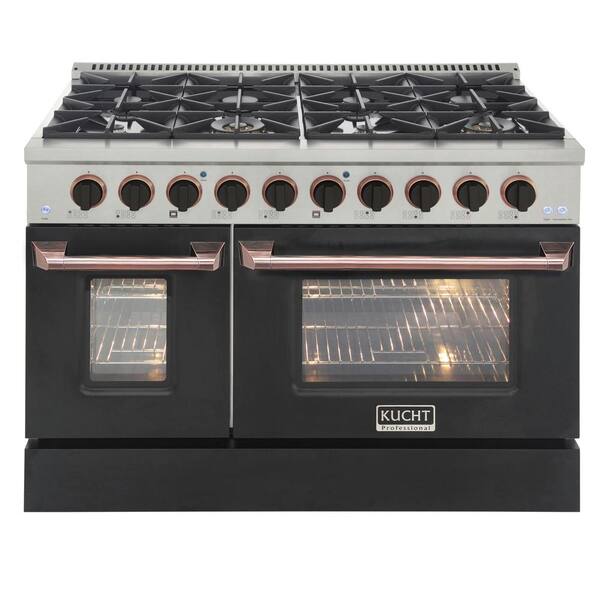 Kucht 48 in. 6.7 cu. ft. LP ready Double Oven Dual Fuel Range with Gas Stove and Electric Oven in Black and Rose Gold