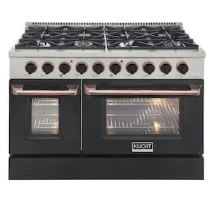 Custom KNG 48 in. 6.7 cu. ft. Natural Gas Range Double Oven with Convection in Black with Black Knobs and Rose Handle