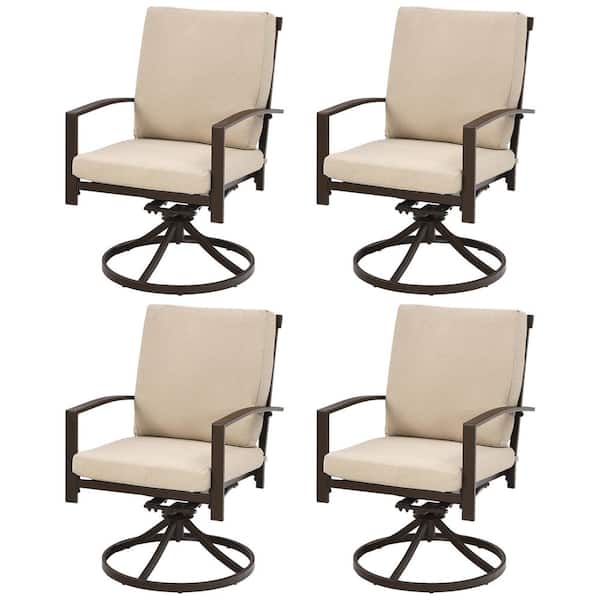 Costway Swivel Metal Outdoor Dining Chair with Beige Cushions and Armrest (4-Pack)