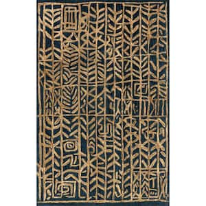 Veronique Transitional Vines Wool Navy 5 ft. x 8 ft. Modern Area Rug