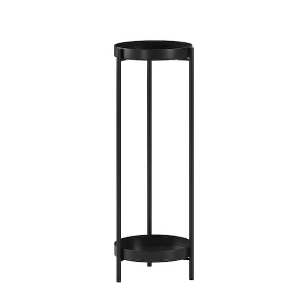 30 in. Indoor/Outdoor Black Metal Plant Stand 2-Tiers Tall Display Storage Shelf
