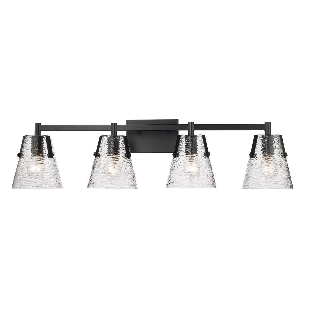 Analia 36 in. 4 Light Matte Black Vanity Light with Clear Ribbed Glass Shad