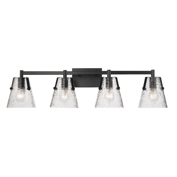 Unbranded Analia 36 in. 4 Light Matte Black Vanity Light with Clear Ribbed Glass Shade with No Bulbs Included