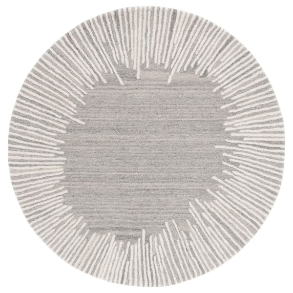 SAFAVIEH Fifth Avenue Grey/Ivory 5 ft. x 5 ft. Border Geometric Round Area Rug