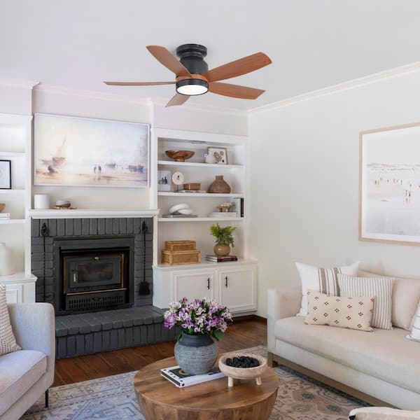 42 in. Black 5 ABS Blades Flush Mount Ceiling Fan with LED Light and Remote Included