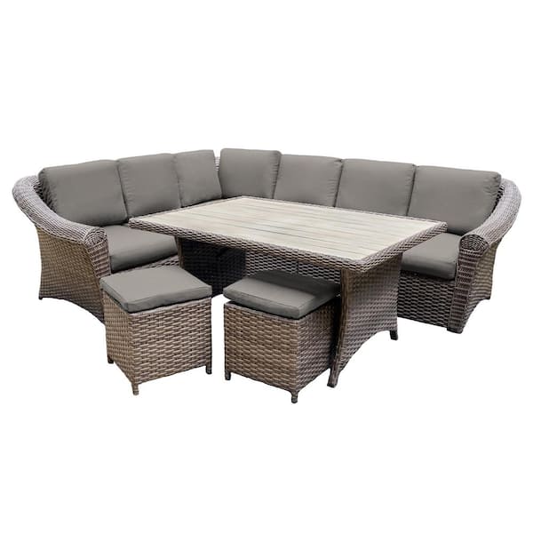 Leisure Made Walton 7-Piece Wicker Outdoor Sectional with Gray Cushions
