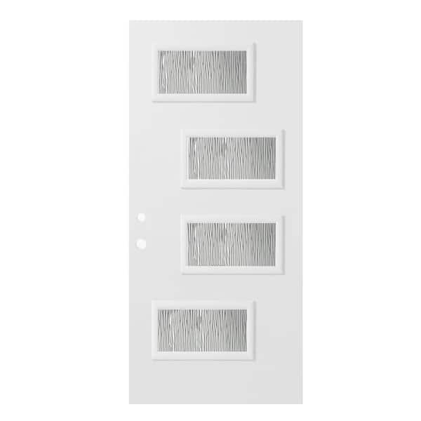 Stanley Doors 32 in. x 80 in. Beatrice Grain 4 Lite Painted White Right-Hand Inswing Steel Prehung Front Door