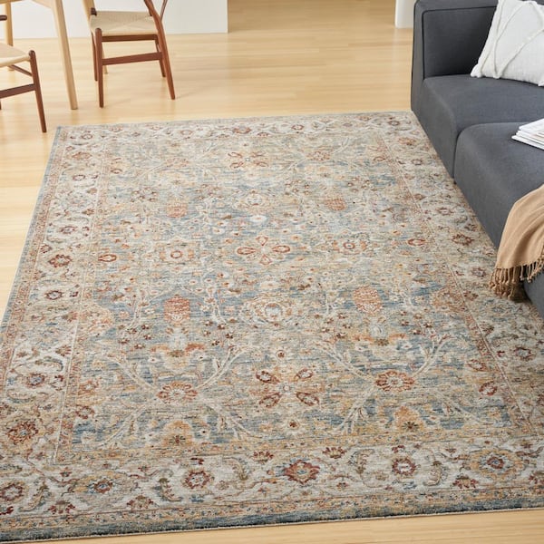 Sahar Blue 8 ft. x 10 ft. Floral Vintage Traditional Area Rug
