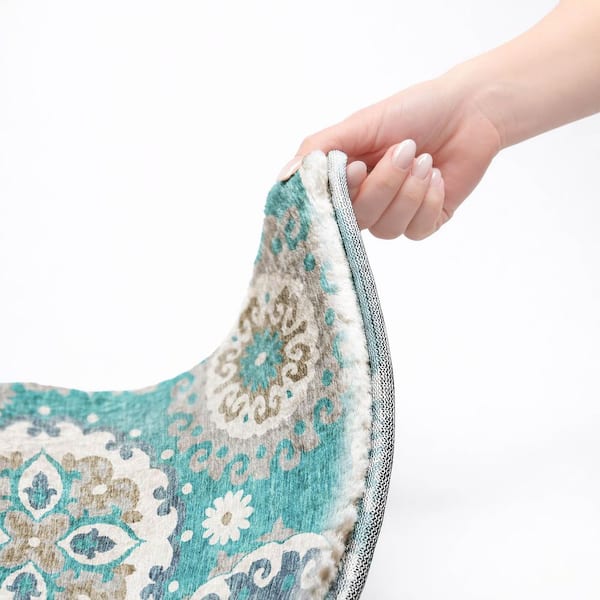 Dream Shag Premium Machine Washable Abstract ADS763 Teal 9 ft. x 12 ft. Area Rug