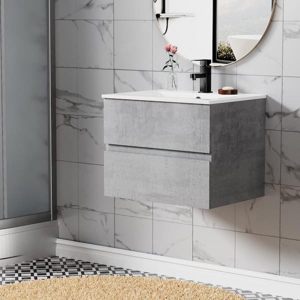 24 in. W x 18.1 in. D x 18.1 in. H Single Sink Bath Vanity in Gray with White Ceramic Top and Drain Faucet Set