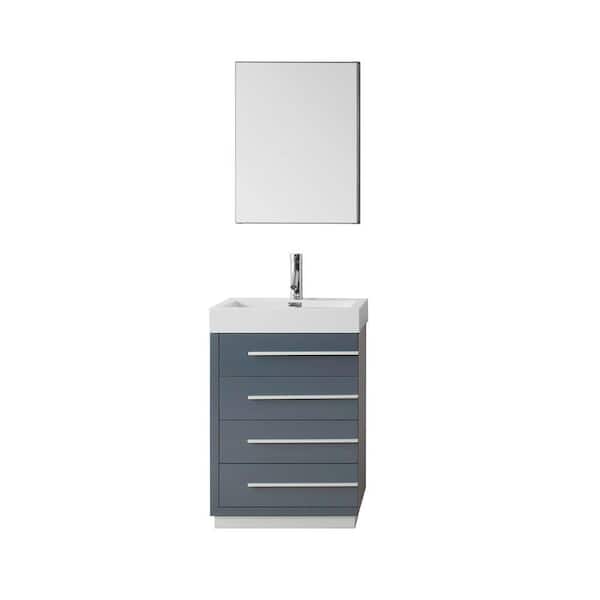 Virtu USA Bailey 24 in. W Bath Vanity in Gray with Vanity Top in White with Square Basin and Mirror and Faucet