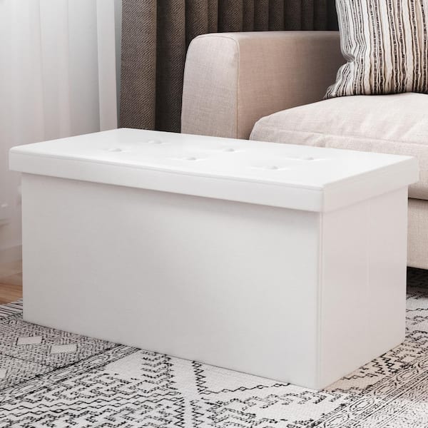 Danya B White Leatherette Storage Entryway Bench with Chrome Frame