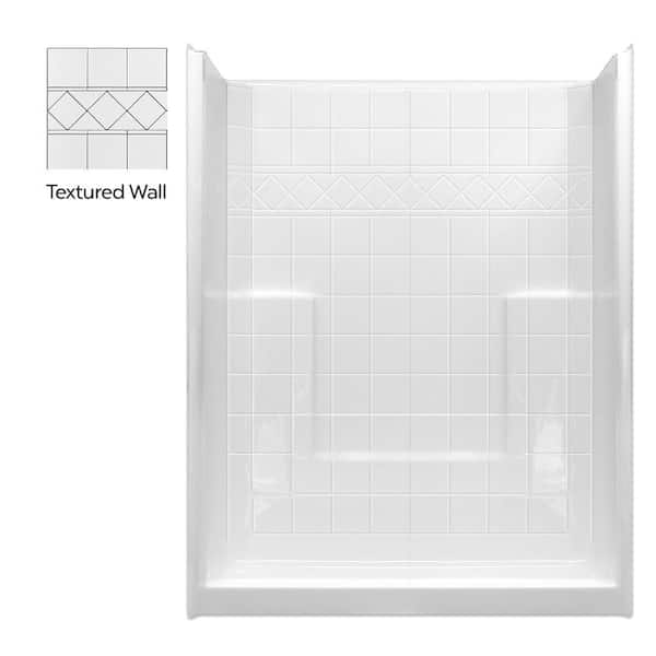 Basic 60 in. x 33 in. x 77 in. AcrylX 1-Piece Low Threshold Shower Wall and Shower Pan in White with Center Drain
