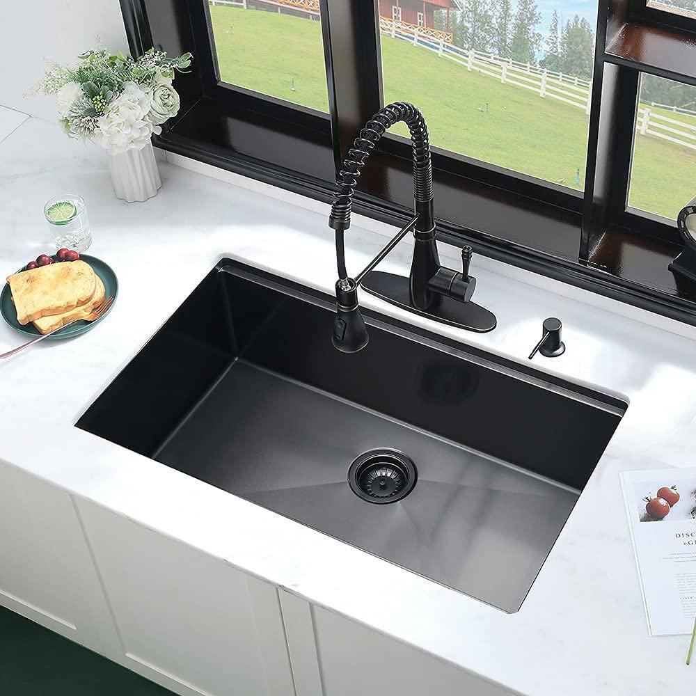 32'' Matte Black Undermount Single Bowl Stainless Steel Kitchen Sink with Accessories