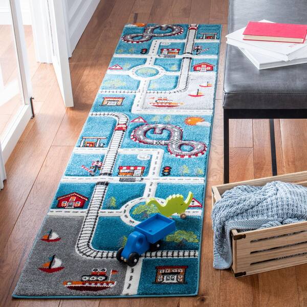 Carousel Kids 2 x 6 Turquoise/Ivory Novelty Runner Rug