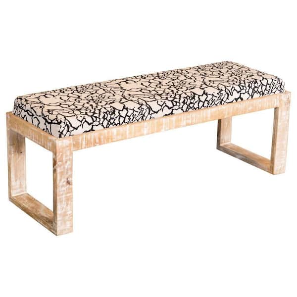 Benjara Black and White Fabric Bench with Cushioned Seat (16 in. L x 47 in. W x 17 in. H )