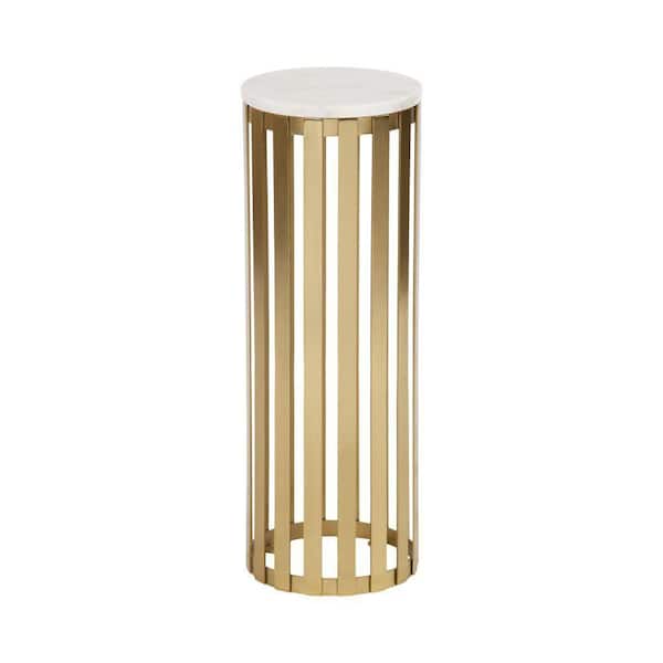 Kate and Laurel Paynter 8.5 in. Gold Round Marble End Table