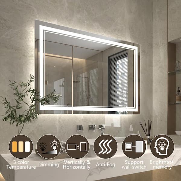 ES DIY 48 in. W x 32 in. H Large Rectangular Frameless Anti Fog