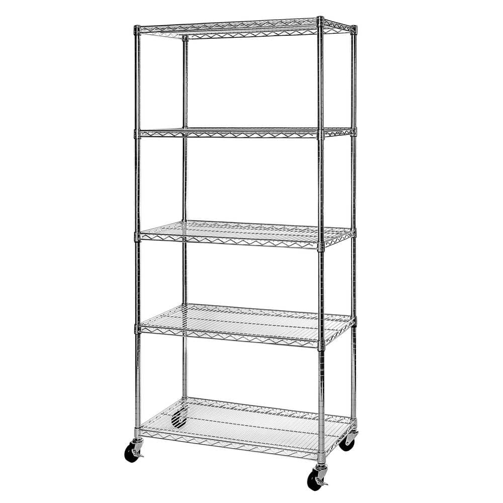 UltraDurable 5-Tier Adjustable Steel Wire Shelving Unit with Wheels