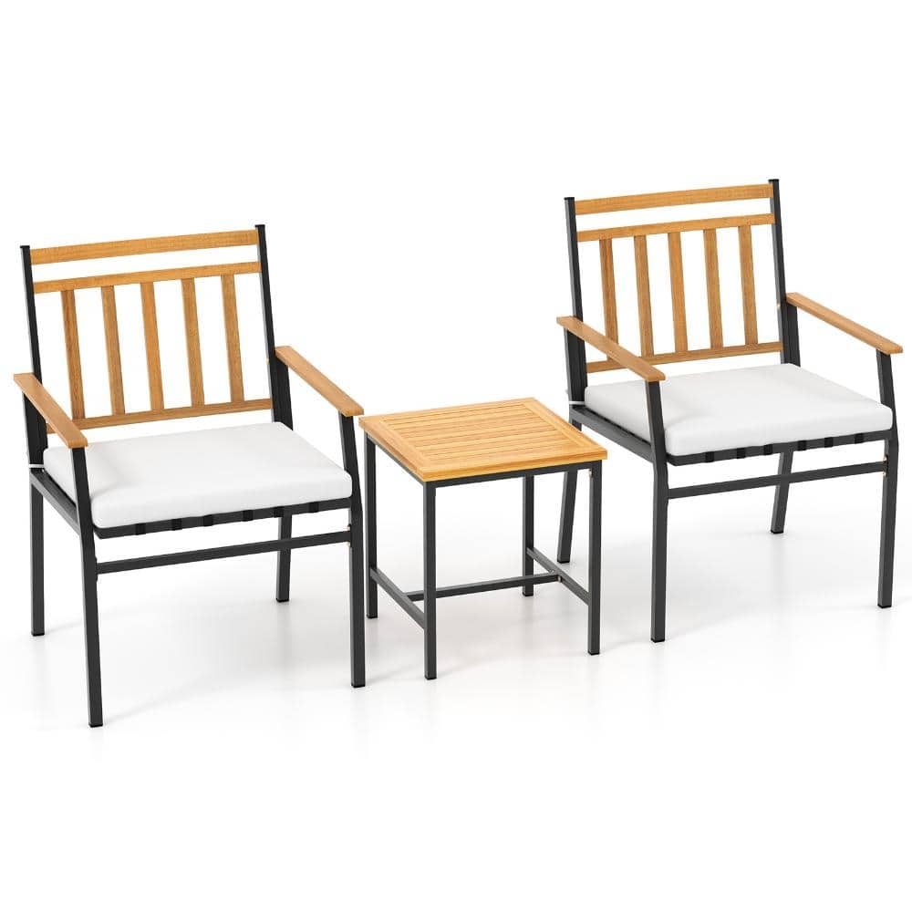 3-Piece Acacia Wood Outdoor Patio Conversation Set with Coffee Table and Cushions, White price history on PriceWatchPro