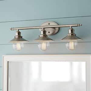 Glenhurst 25 in. 3-Light Brushed Nickel Farmhouse Bathroom Vanity Light with Metal Shades