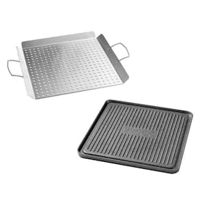 2-Piece Cast Iron and Stainless Steel Grill Griddle Set