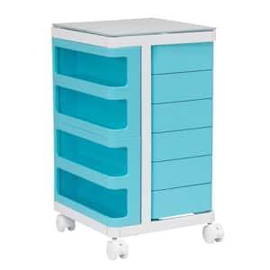 Kubx 14 in. W x 14.5 in. D x 25 in. H Plastic Mobile Storage Cart with Glass Top in Turquoise