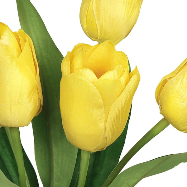 12 in. Yellow Artificial Tulip Flower Stem Bush Bouquet (Set-6)