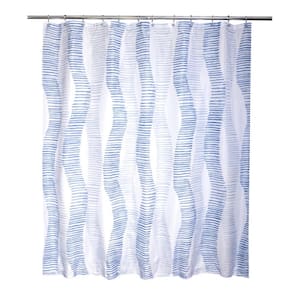 71 in. W x 71 in. White and Blue Positive Vibes Curtain Polyester