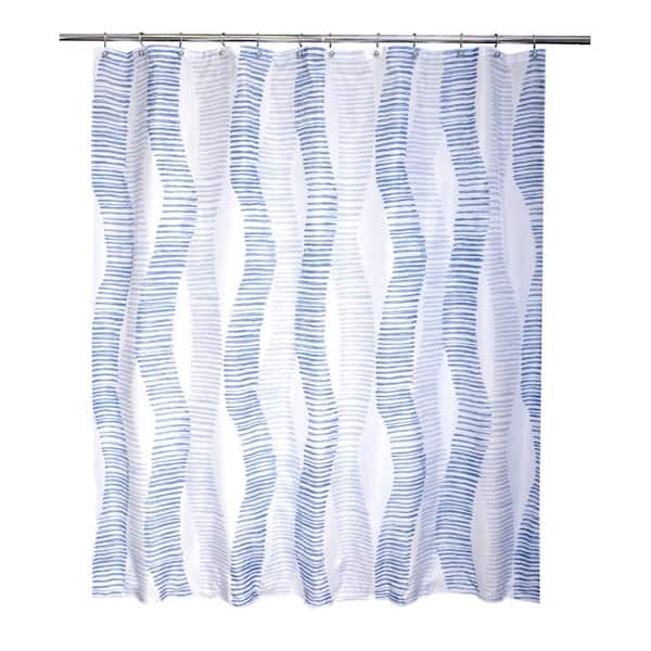 m MODA at home enterprises, ltd 71 in. W x 71 in. White and Blue Positive Vibes Curtain Polyester