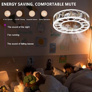 White 19.7 in. Indoor Flush Mount Caged Ceiling Fan with Lights, Farmhouse Rustic Low Profile Ceiling Fans