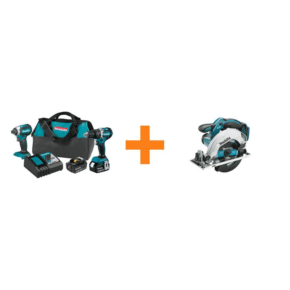 18V LXT Lithium-Ion Brushless Cordless Hammer Drill/Impact Driver Combo Kit (2Pc) w/BONUS 18V 6-1/2in CircSaw -  Makita, XT269M-XSS02Z