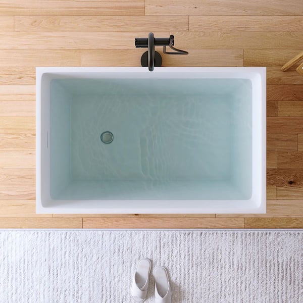 43 in. x 27.5 in. Small Acrylic Flatbottom Freestanding Soaking Bathtub in White