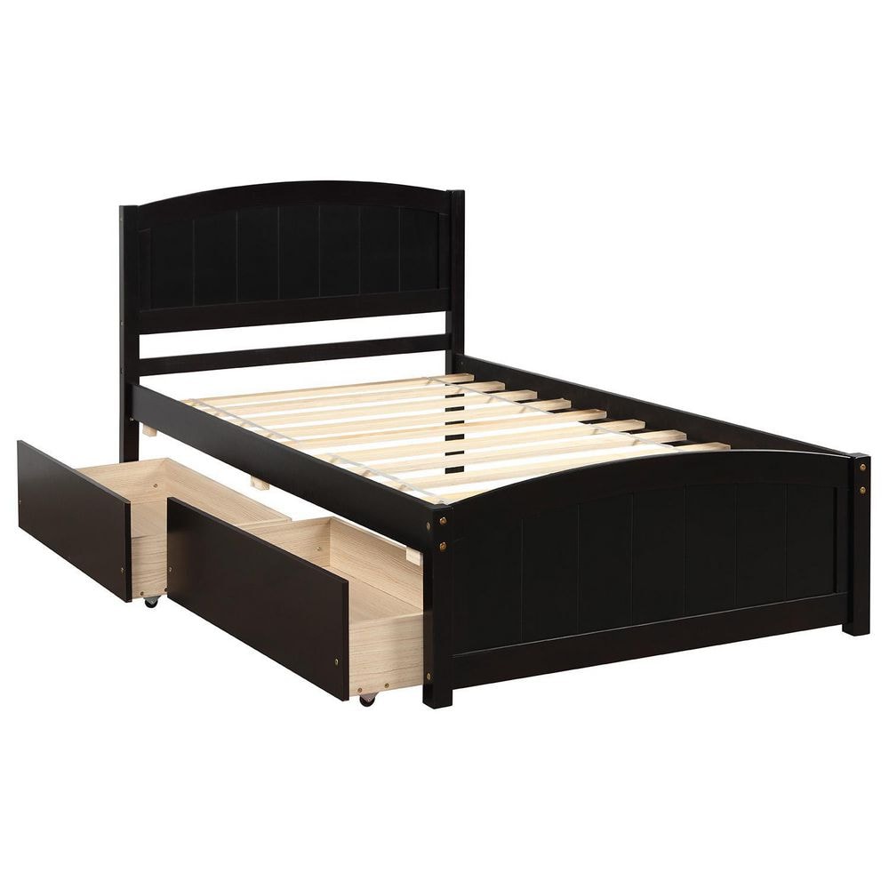 SUNRINX Dark Brown Bed Frame Twin Platform Bed with 2-Drawers MG4-46WE ...