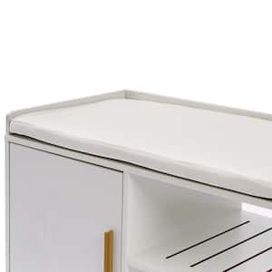White Entryway Bench Shoe Storage Cabinet with Removable Seat Cushion Ottoman