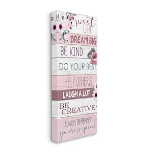 "Sweet Girl Inspirational Phrases Pink Florals" by Kim Allen Unframed Typography Canvas Wall Art Print 17 in. x 40 in.