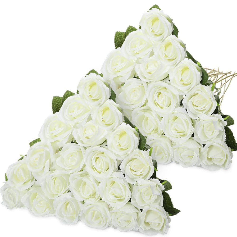 20 in. White Outdoor Artificial Rose Flower for Decoration (Set of 40)