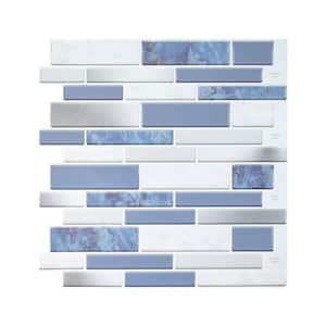 12 in. W x 12 in. L x 0.04 in. H Vinyl Peel and Stick Wall Tile Backsplash in White and Blue for Kitchen (10-Pack)