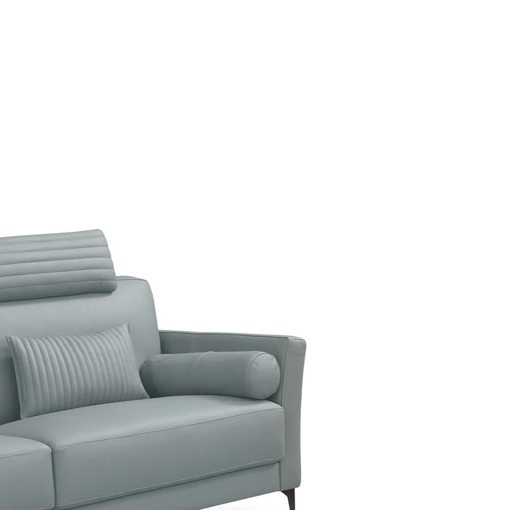 Watery Leather Sofa with Flared Arms and Pillows