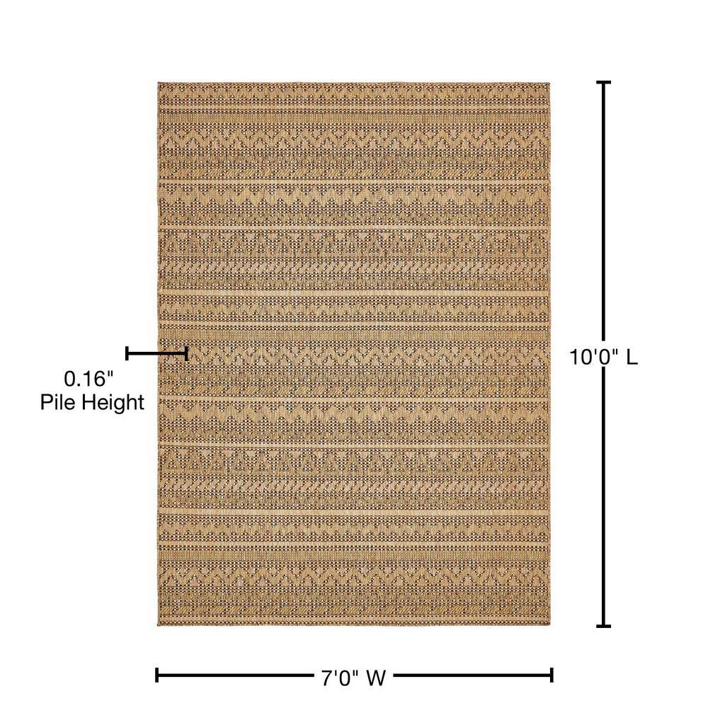 Modern Geometric Outdoor Rug in Light Brown, Stain-Resistant 7'x10'