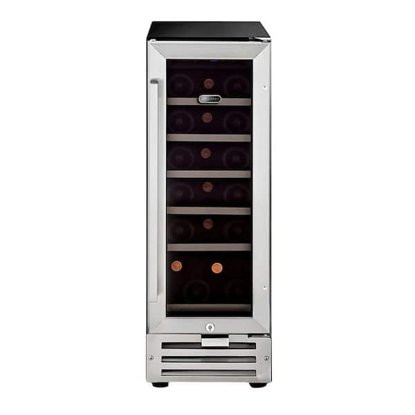 12 in. Single Zone 18 Bottles Undercounter Built-In Wine Cooler Refrigerator w/ Lock Stainless Steel LED