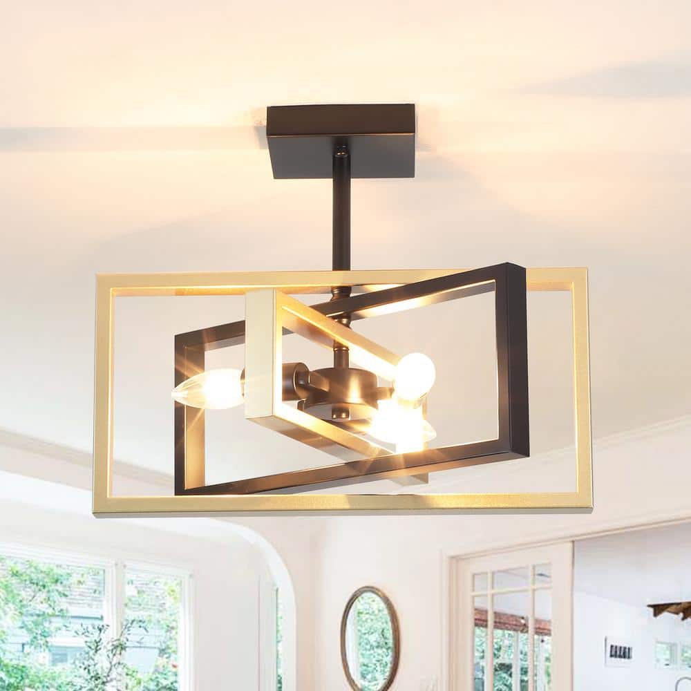 15.8 in. 3-Light Black and Gold Modern Semi-Flush Mount Ceiling Light for Kitchen Island price history on PriceWatchPro