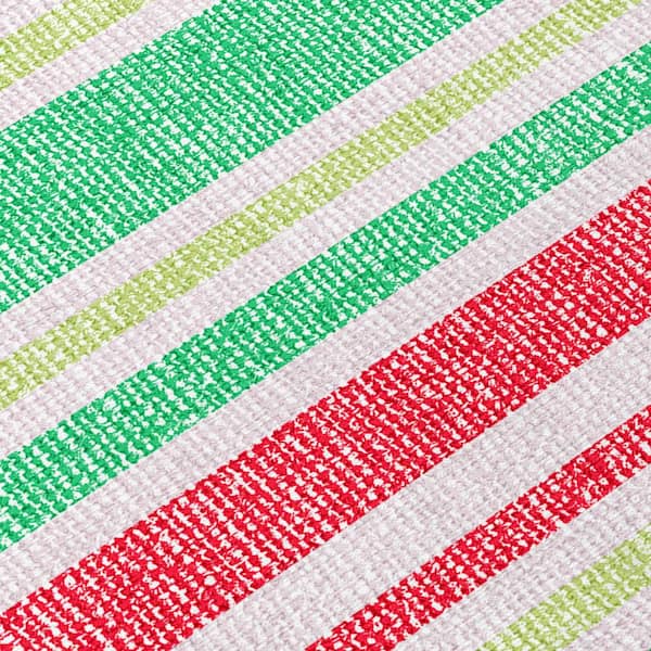 Green 10 ft. x 14 ft. Woven Striped Polyester Rectangle Indoor/Outdoor Area Rug