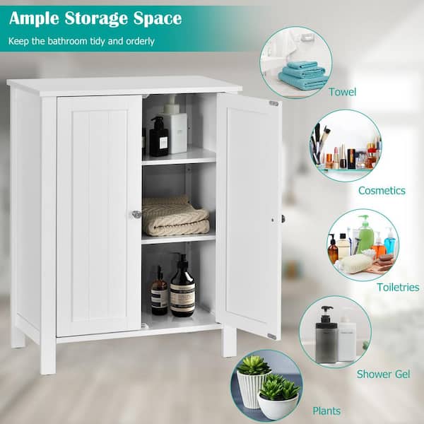Slim Bathroom Storage Cabinet - Space Saving Organizer - White 