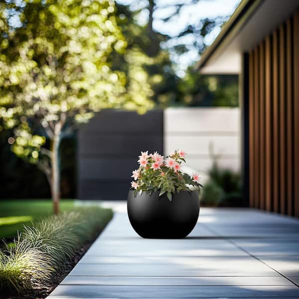 Morrava 15 in. W x 10.5 in. H Charcoal Black Large Tall Round Concrete Planter / Garden Plant Pot for Indoor and Outdoor