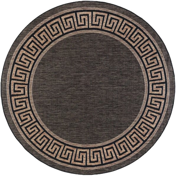 Eco Greek Key Gold 6 ft. Round Indoor/Outdoor Area Rug