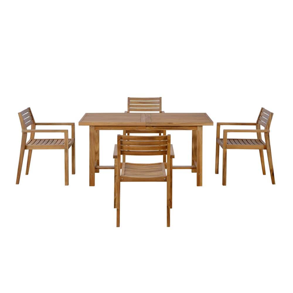 5-Piece Natural Acacia Wood Outdoor Dining Set with Umbrella Hole for Garden & Backyard price history on PriceWatchPro